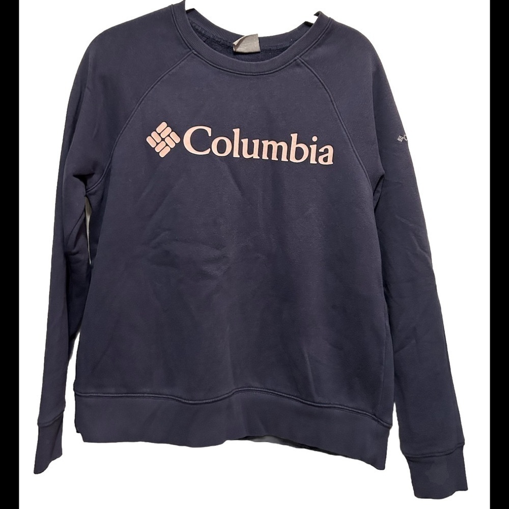 Columbia‎ crew neck sweatshirt women’s size Large blue with pink logo pullover